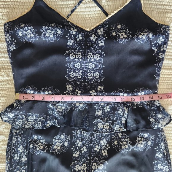 Gianni Bini Midi-Maxi Navy Blue Floral Ruffle Slip Dress Size M - Picture 14 of 16